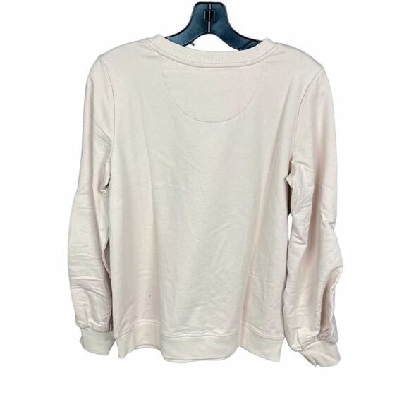 Calvin Klein Sweatshirt Crew Neck Blush Pink Tan Gathered Sleeves CK Logo XS - Picture 11 of 16